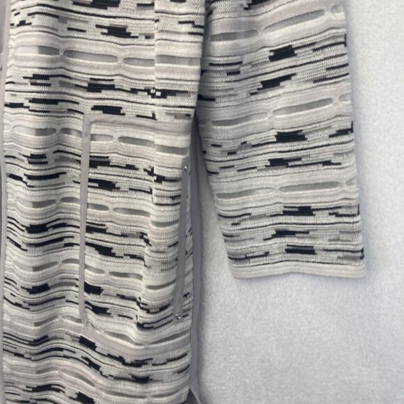 Ming Wang Knit Open Front Jacket Womens Small Gray Black Chiffon Back 3/4 Sleeve - Picture 8 of 16